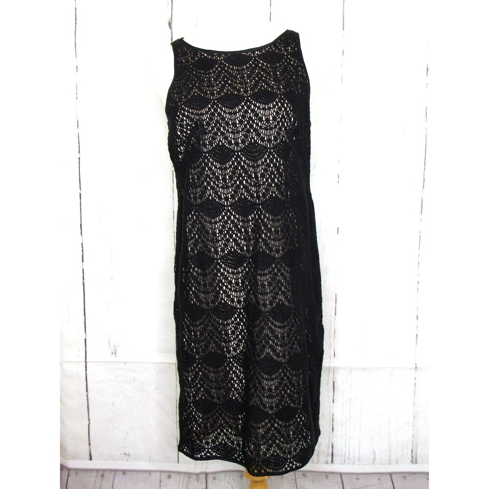 Ann Taylor LOFT Sleeveless Sheath Dress Black Crochet Lace Overlay Lined Size 6